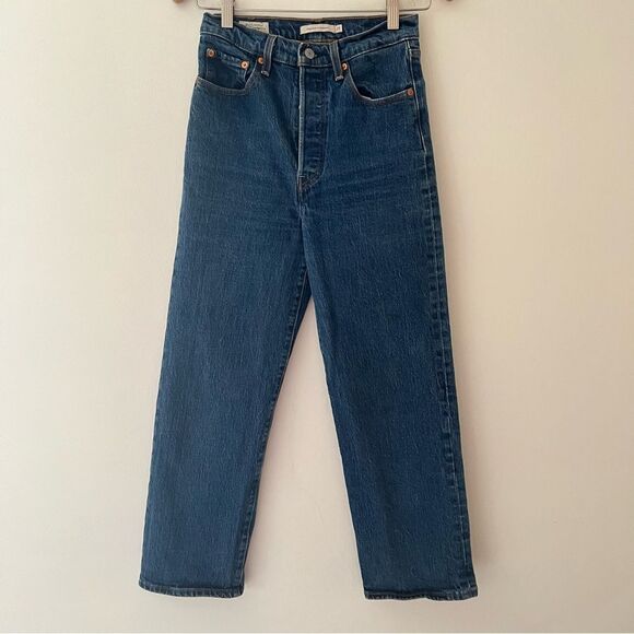 Levi’s Ribcage Straight Jeans Blue Denim Size 26 Classic - Picture 2 of 12